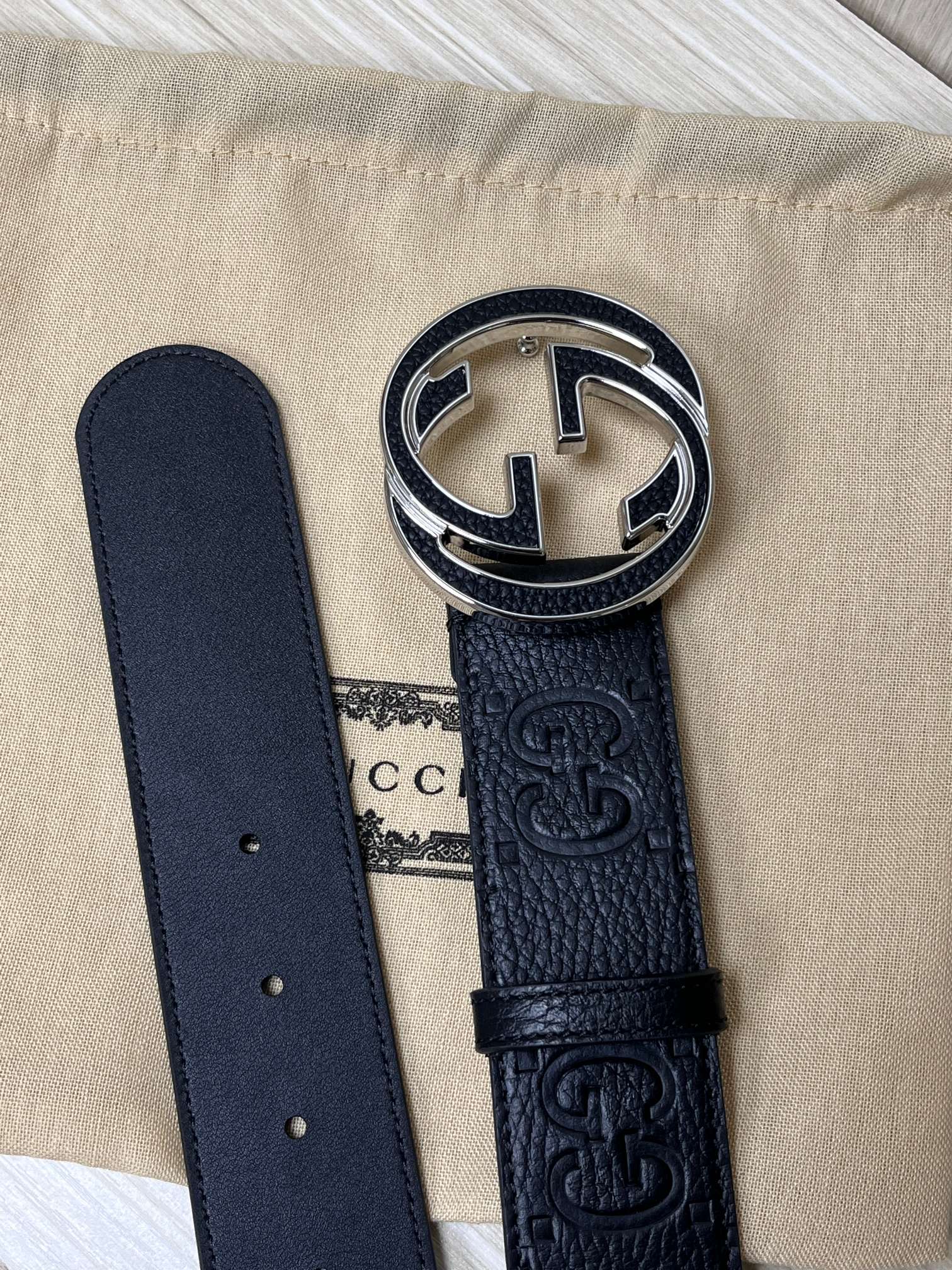 Gvc*1 GG Marmont Circle Buckle Belt Black Leather With Silver Trim 40mm