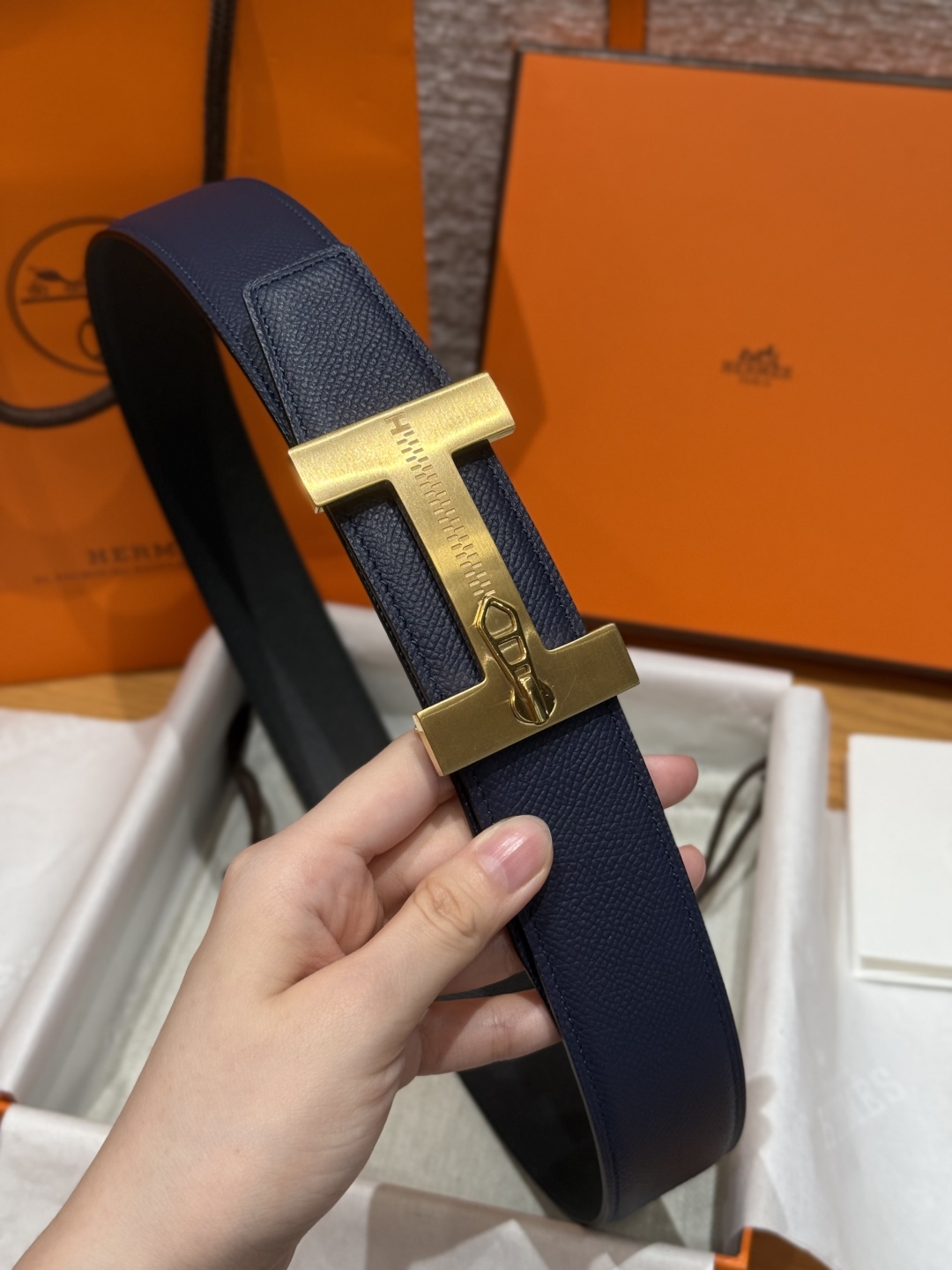 H**me5 “H-Zip” 38mm Reversible Belt Navy Blue & Black