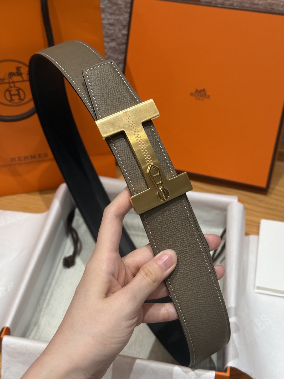 H**me5 “H-Zip” 38mm Reversible Belt Taupe & Black