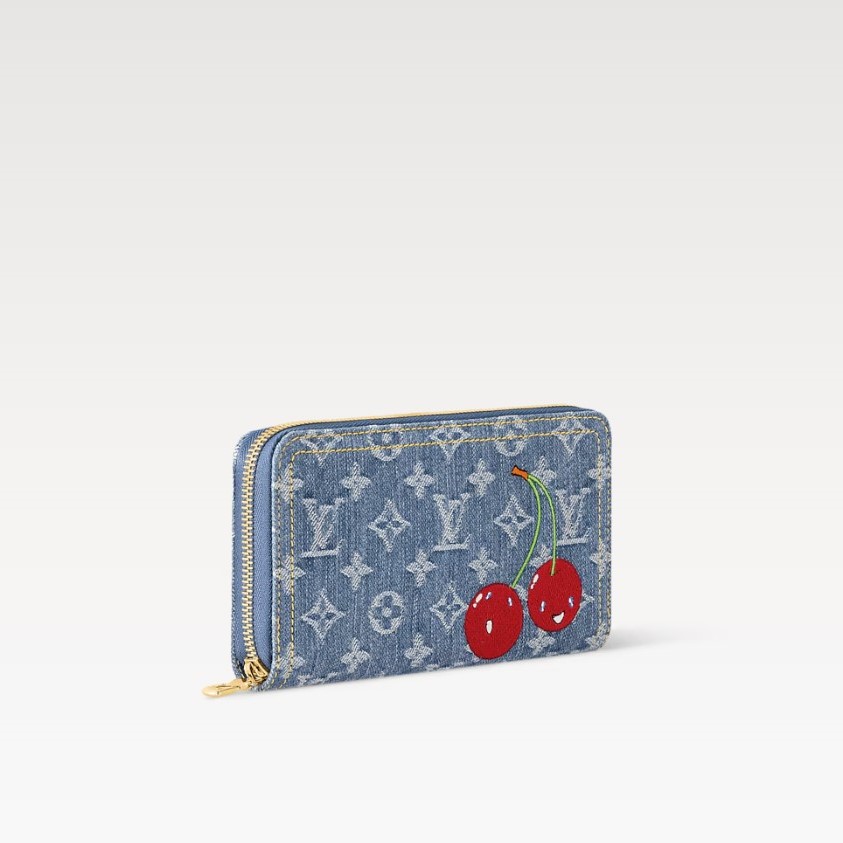 L0vis Vvtt0n LV x TM Zippy Wallet Cherry Denim For Women 7.7in/19.5cm M23161