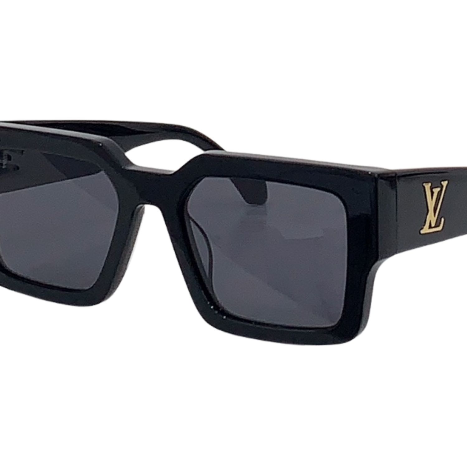 L0vis Vvtt0n Square Millionaires Sunglasses Solid Black With Gold Logo LV