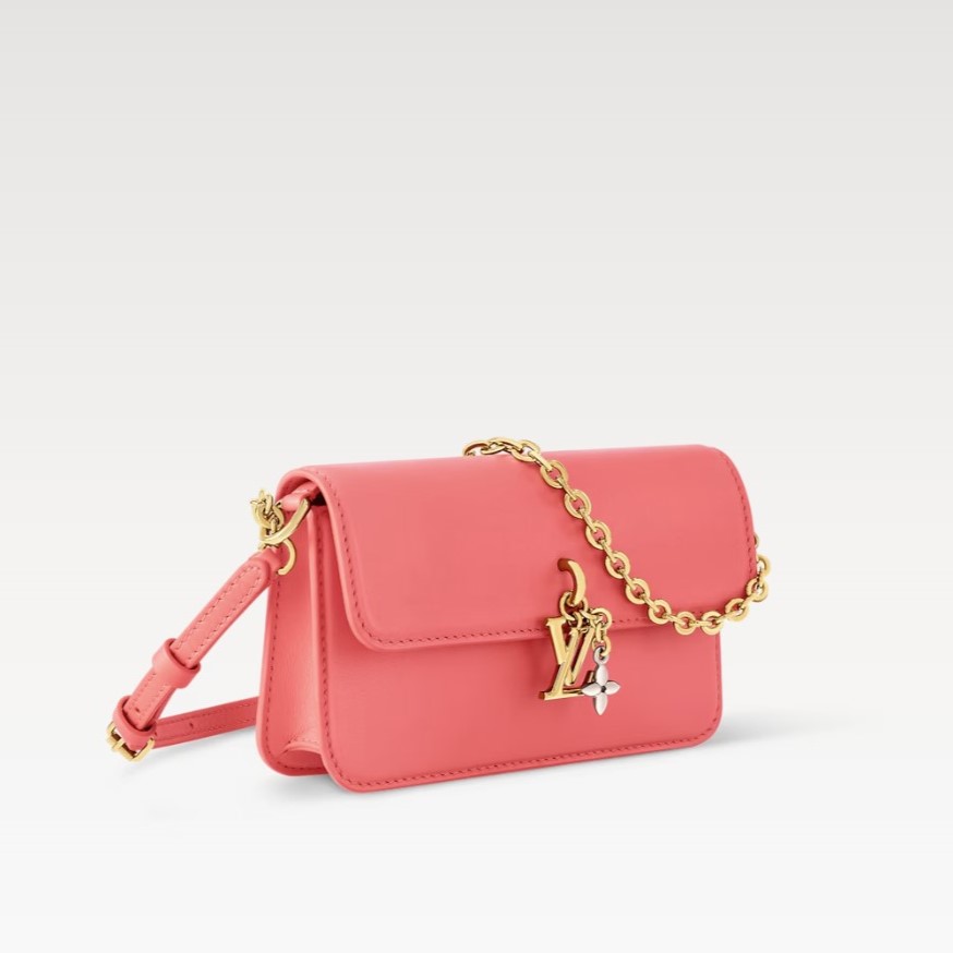 [True-to-ORIGINAL] L0vis Vvtt0n Wallet On Chain LV Bloom Sweet Coral For Women 7.9in/20cm M14548