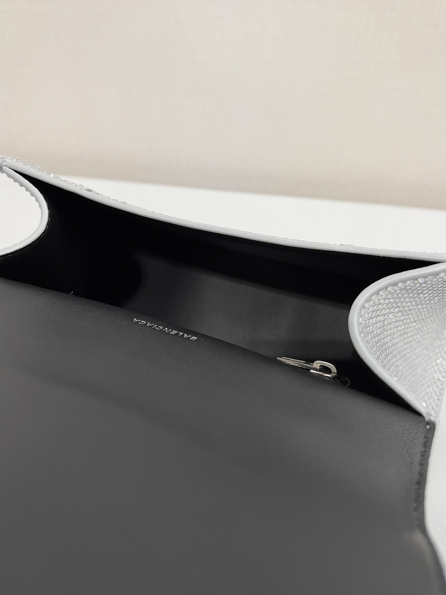 [True-to-ORIGINAL] Ba1en*iaga Furry Hourglass Small Handbag With Rhinestones In Grey For Women 24cm/9.4in