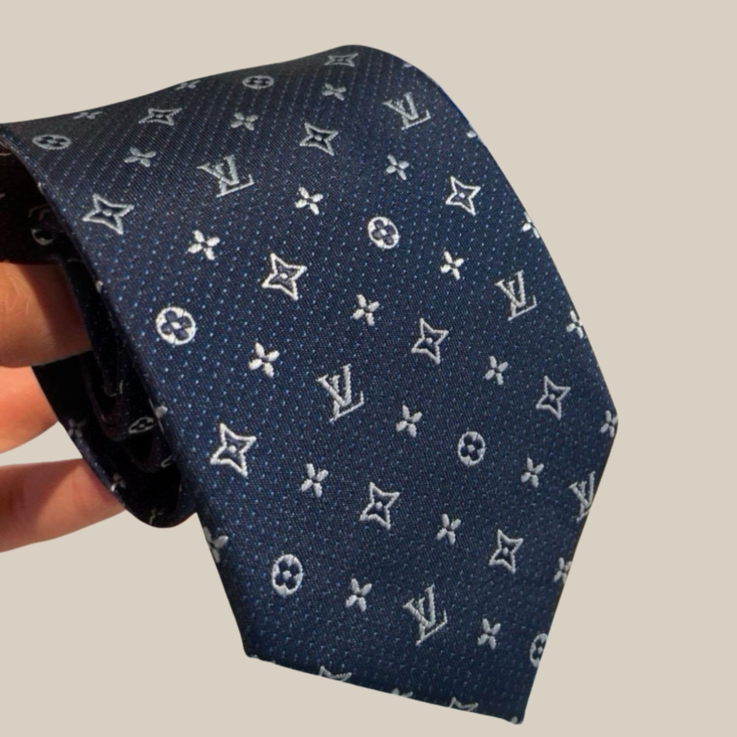 L0vis Vvtt0n Signature Monogram Silk Tie Deep Blue For Men