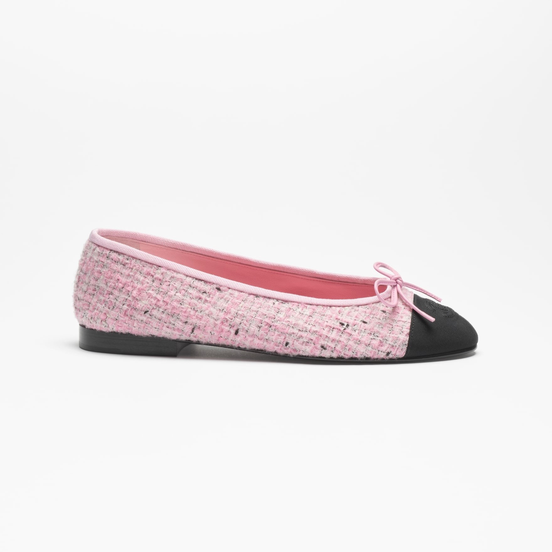 Ch**el Tweed Ballet Flats Pink/Black For Women G02819-B22294-U4373