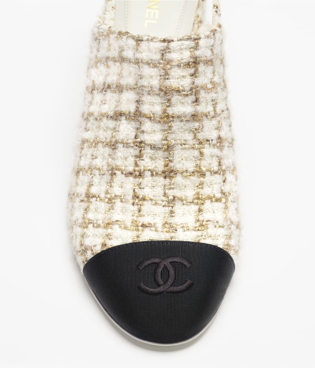 Ch**el Tweed Slingbacks Beige/Gold For Women G46865-B22422-U4537