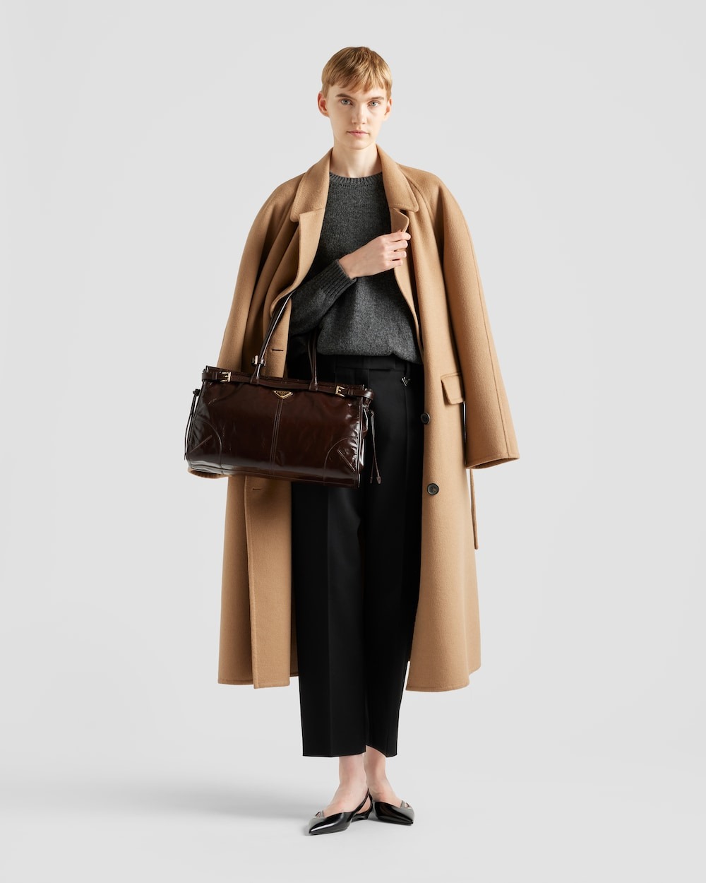 Pra*a Bonnie Large Handbag Bag Dark Brown 38cm/15in – 1BA433_2CYR_F01D6_V_MOO