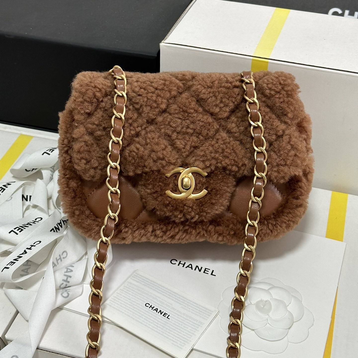 [True-to-ORIGINAL] Ch**el Mini Flap Bag Shearling Dark Brown For Women 7.1in/18cm