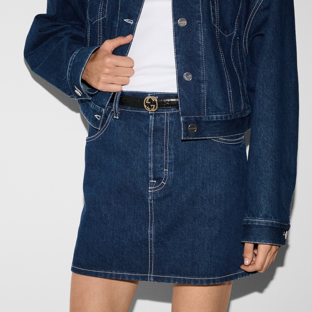 Gvc*1 Belt With Interlocking G Buckle Black For Women 20mm 813005 AAD5L 1000