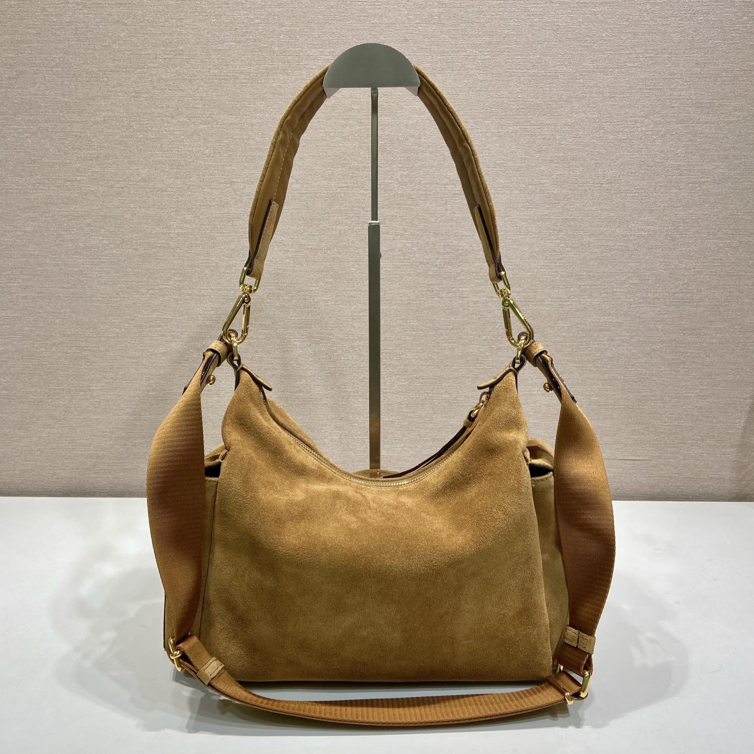 [True-to-ORIGINAL] Pra*a Explore Large Suede Bag Cinnamon For Women 32cm/12.6in 1BC264_008_F0401_V_NOO