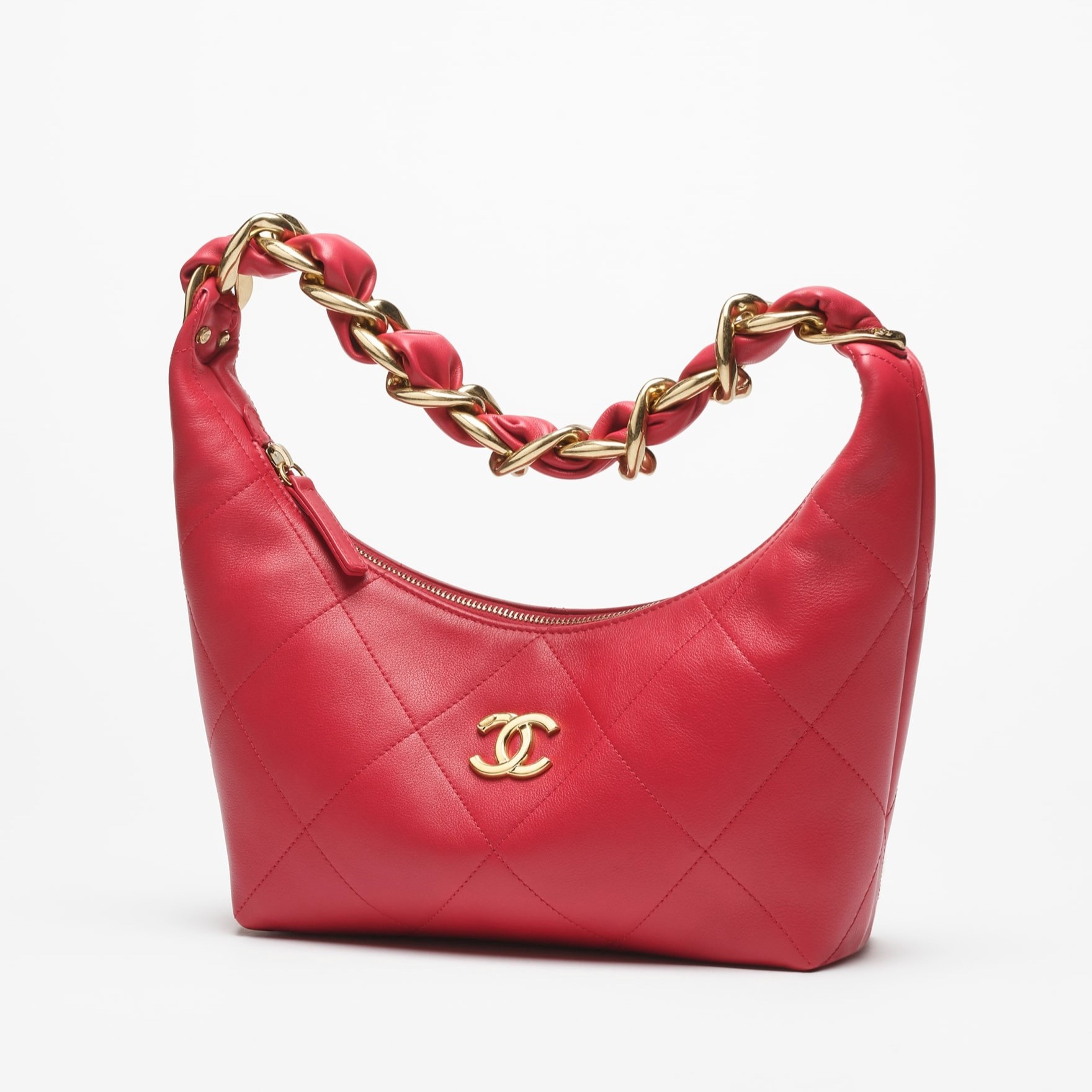 [True-to-ORIGINAL] Ch**el Hobo Handbag Red For Women 11in/28cm‎ AS5837-B22140-U3658
