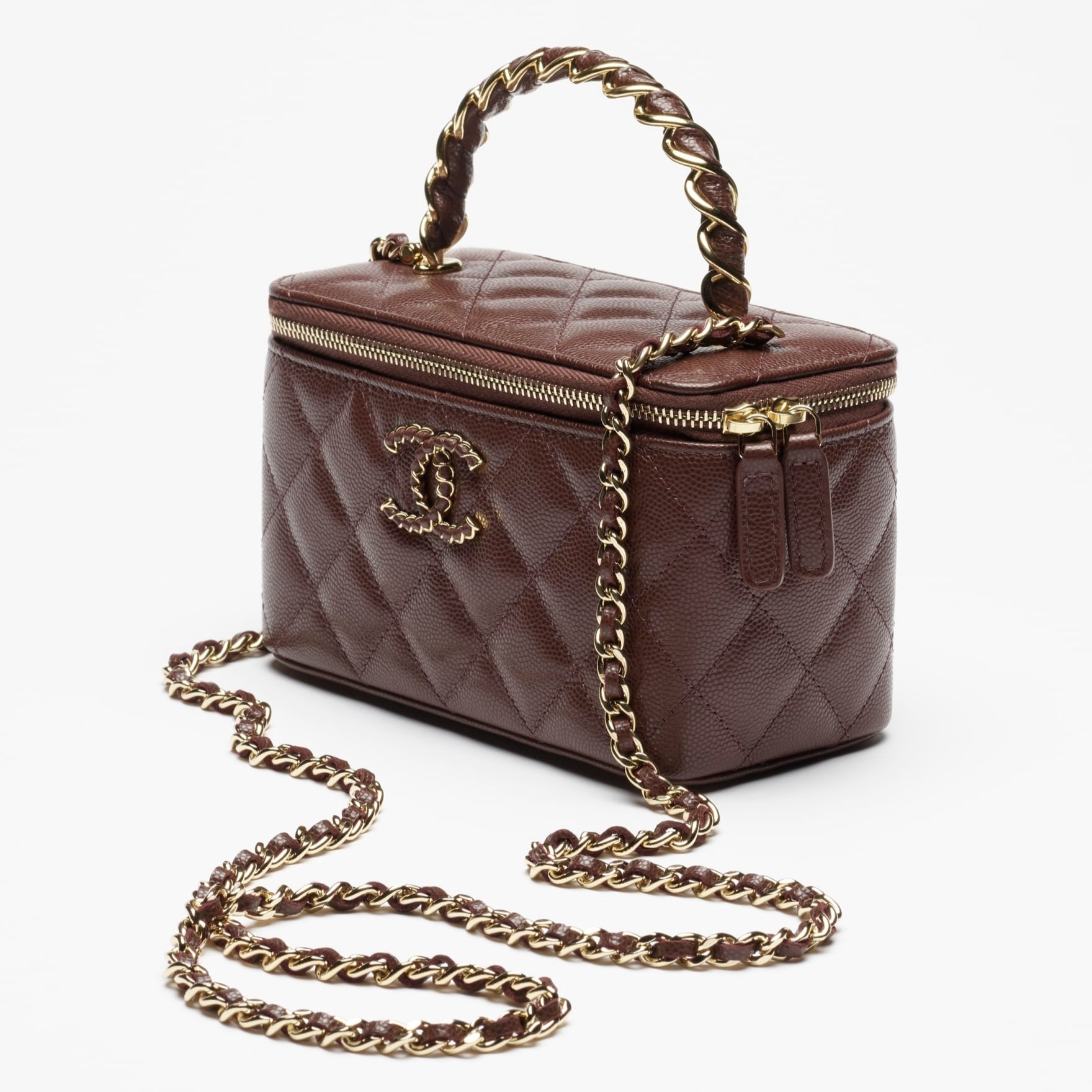 [True-to-ORIGINAL] Ch**el Long Vanity With Chain Dark Brown For Women 6.7in/17cm‎ AP4872-B22044-U3661