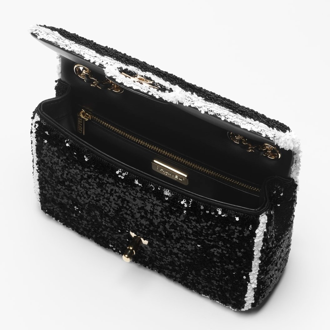 [True-to-ORIGINAL] Ch**el Sequins Flap Bag Black For Women 8.3in/21cm‎ AS4561-B22165-U4411