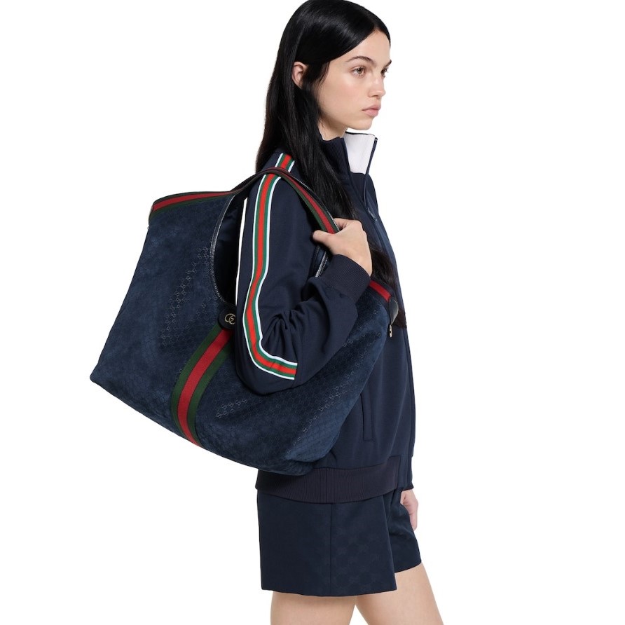 [True-to-ORIGINAL] Gvc*1 Giglio Large Tote Bag Dark Blue GG Suede For Women 23.6in/60cm ‎‎‎853971 CAABV 4541