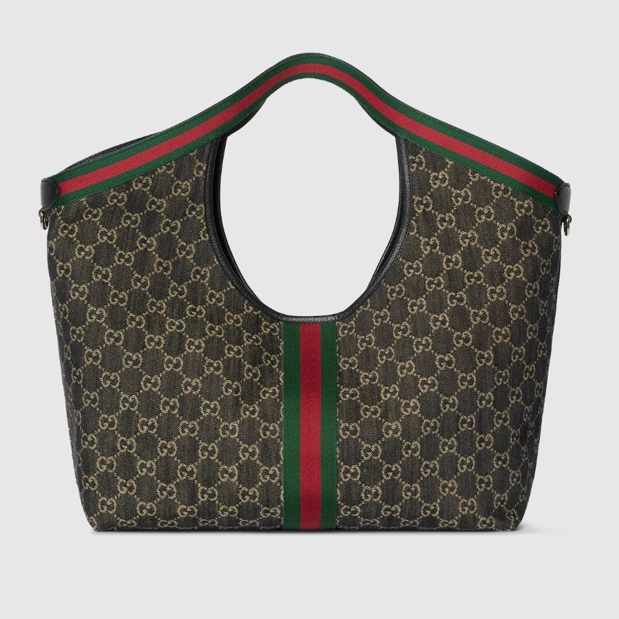 [True-to-ORIGINAL] Gvc*1 Giglio Large Tote Bag Black GG Denim For Women 23.6in/60cm ‎‎853971 FAFYU 1155