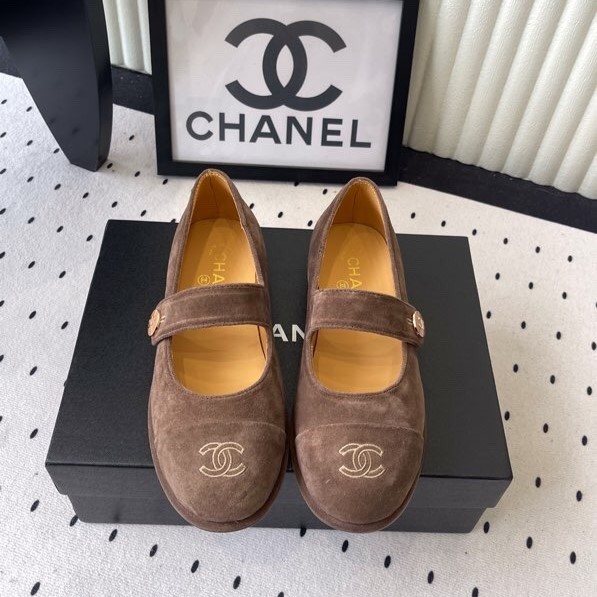 Ch**el Mary Jane Flats Brown Suede For Women