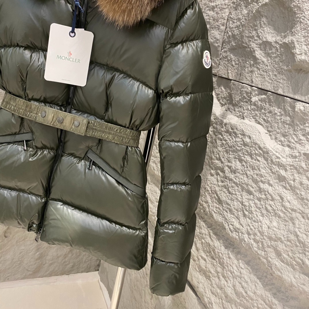 Moncler Boed Hooded Shearling-Trimmed Short Down Jacket Dark Green For Women