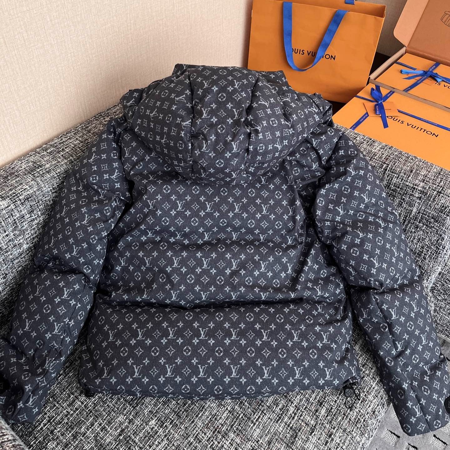 L0vis Vvtt0n Denim-Effect Monogram Ski Jacket Dark Grey For Women 1AIPGV