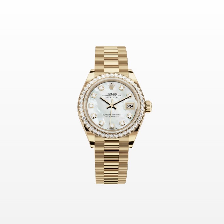 R01ex Lady-Datejust Watch Gold Toned White Pearl Dial 28mm For Women 279138RBR-0015