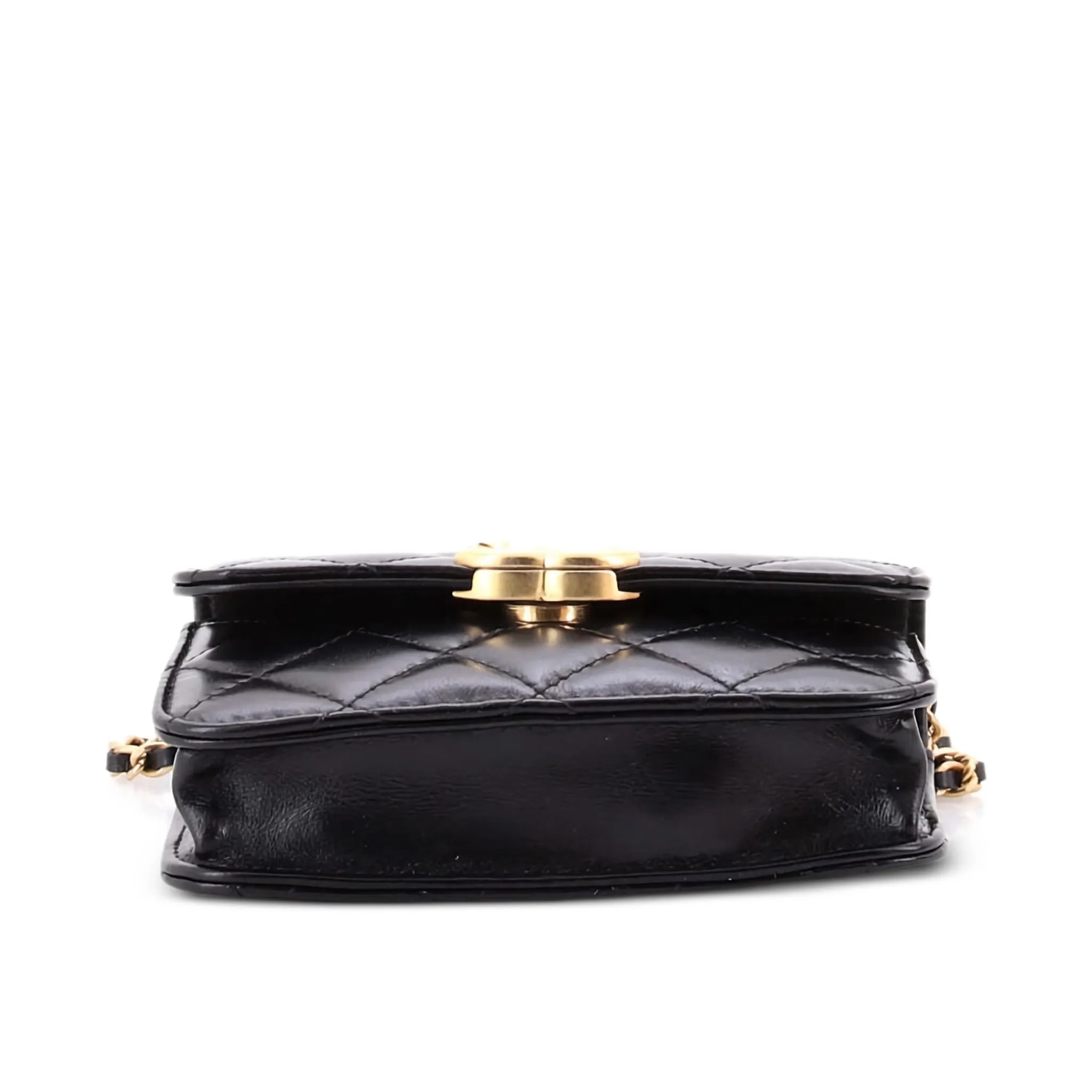 [True-to-ORIGINAL] Ch**el CO-CO Clutch With Chain 9.5cm/3.7in Gold Toned Hardware For Women Black