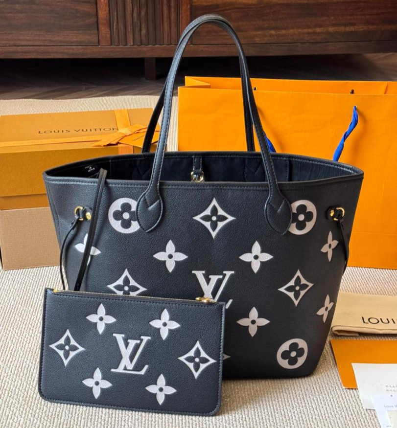L0vis Vvtt0n Neverfull MM Tote Bag Monogram Empreinte Black/Beige For Women 31cm/12.2in M58907