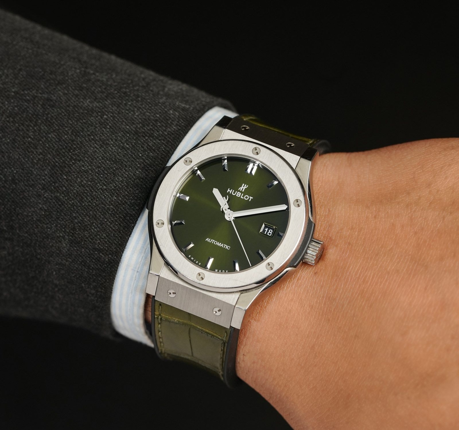 Hublot Classic Fusion Watch Green Strap Green Dial 42mm For Men 542.NX.8970.RX