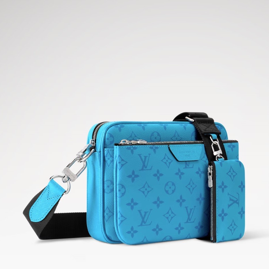 L0vis Vvtt0n Trio Messenger Crossbody Bag 9.8in/ 25cm Tropical Blue Silver Hardware For Men M27641