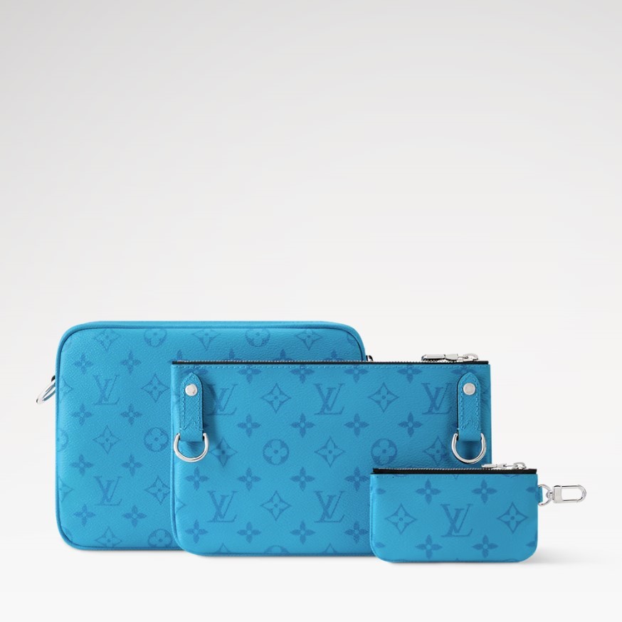 L0vis Vvtt0n Trio Messenger Crossbody Bag 9.8in/ 25cm Tropical Blue Silver Hardware For Men M27641