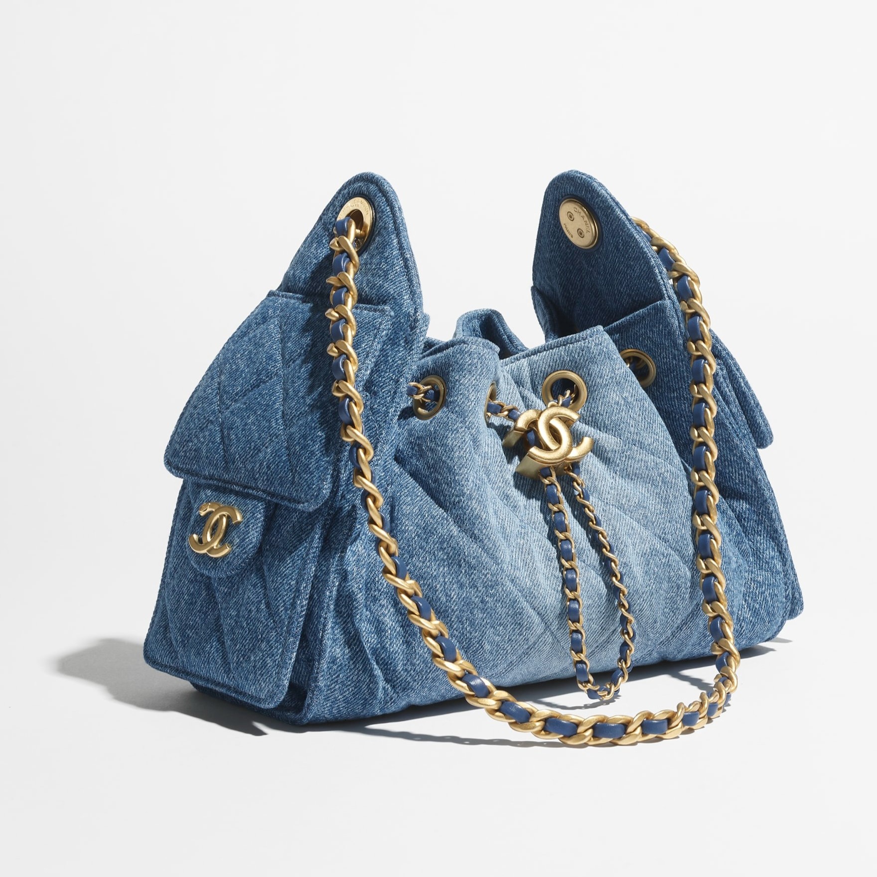 Ch**el 25 Mini Shoulder Bag 8.7in/ 22cm Blue Gold Hardware For Women AS5631-B23556-U7740