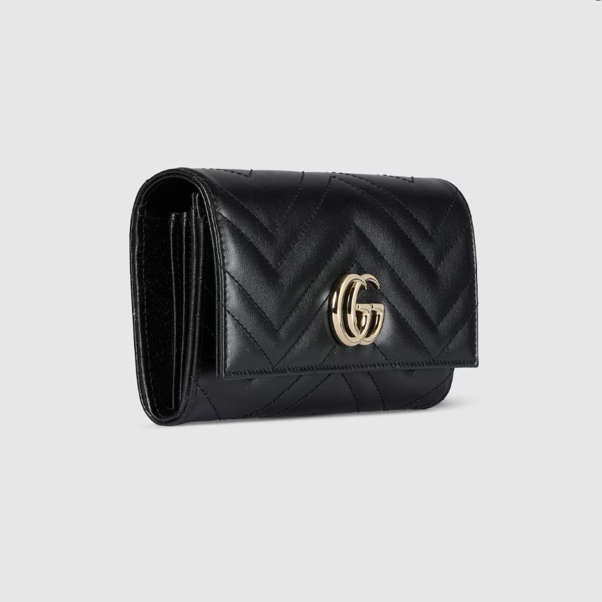 Gvc*1 GG Marmont Continental Wallet 7.5in/ 19cm Black Gold Hardware For Women 443436 AAET8 1000