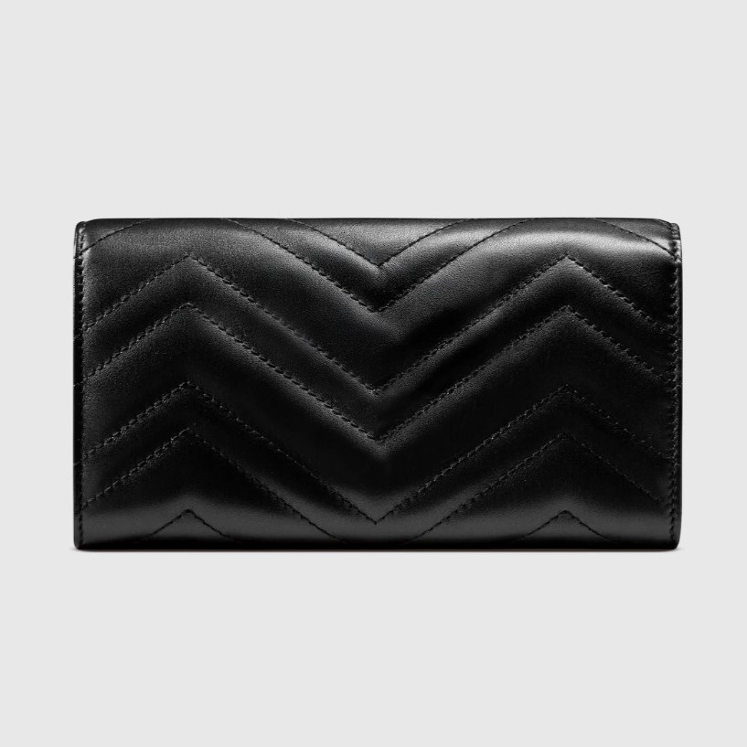 Gvc*1 GG Marmont Continental Wallet 7.5in/ 19cm Black Gold Hardware For Women 443436 AAET8 1000