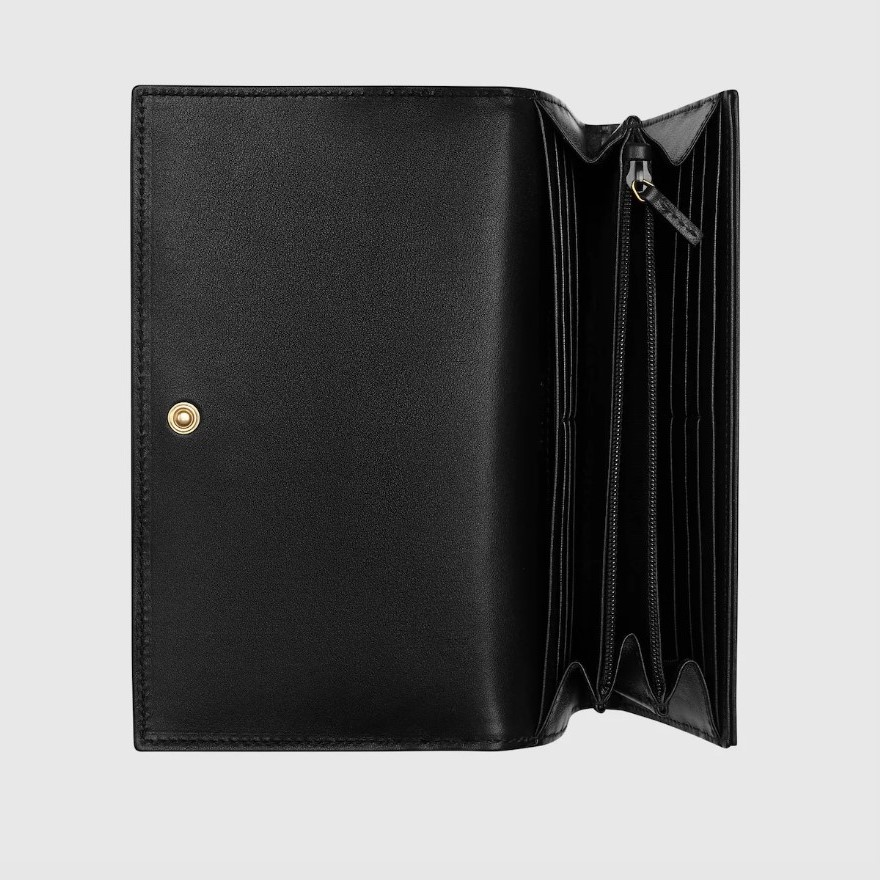 Gvc*1 GG Marmont Continental Wallet 7.5in/ 19cm Black Gold Hardware For Women 443436 AAET8 1000