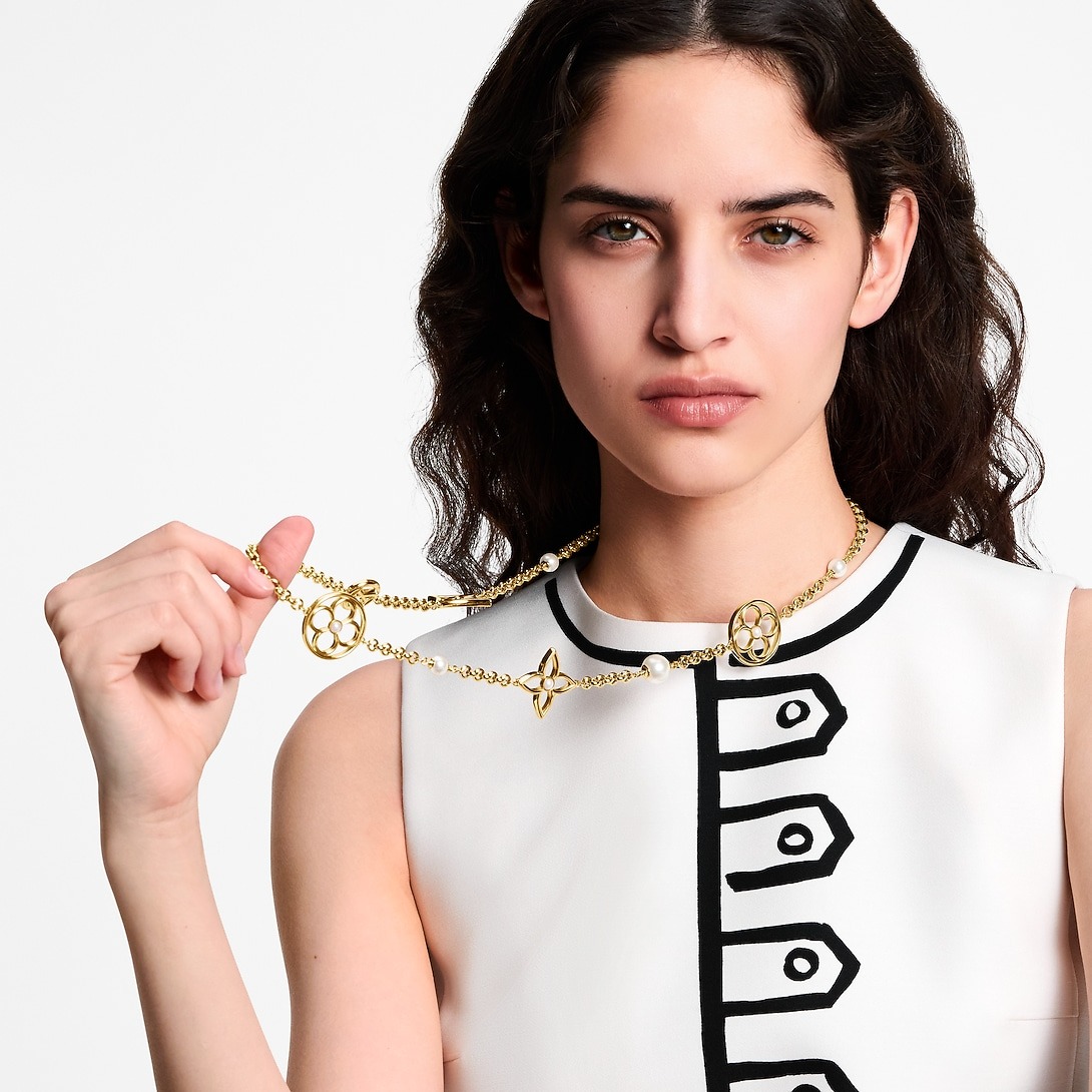 L0vis Vvtt0n Pearly Flower Sautoir Necklace White Gold Hardware For Women M03499