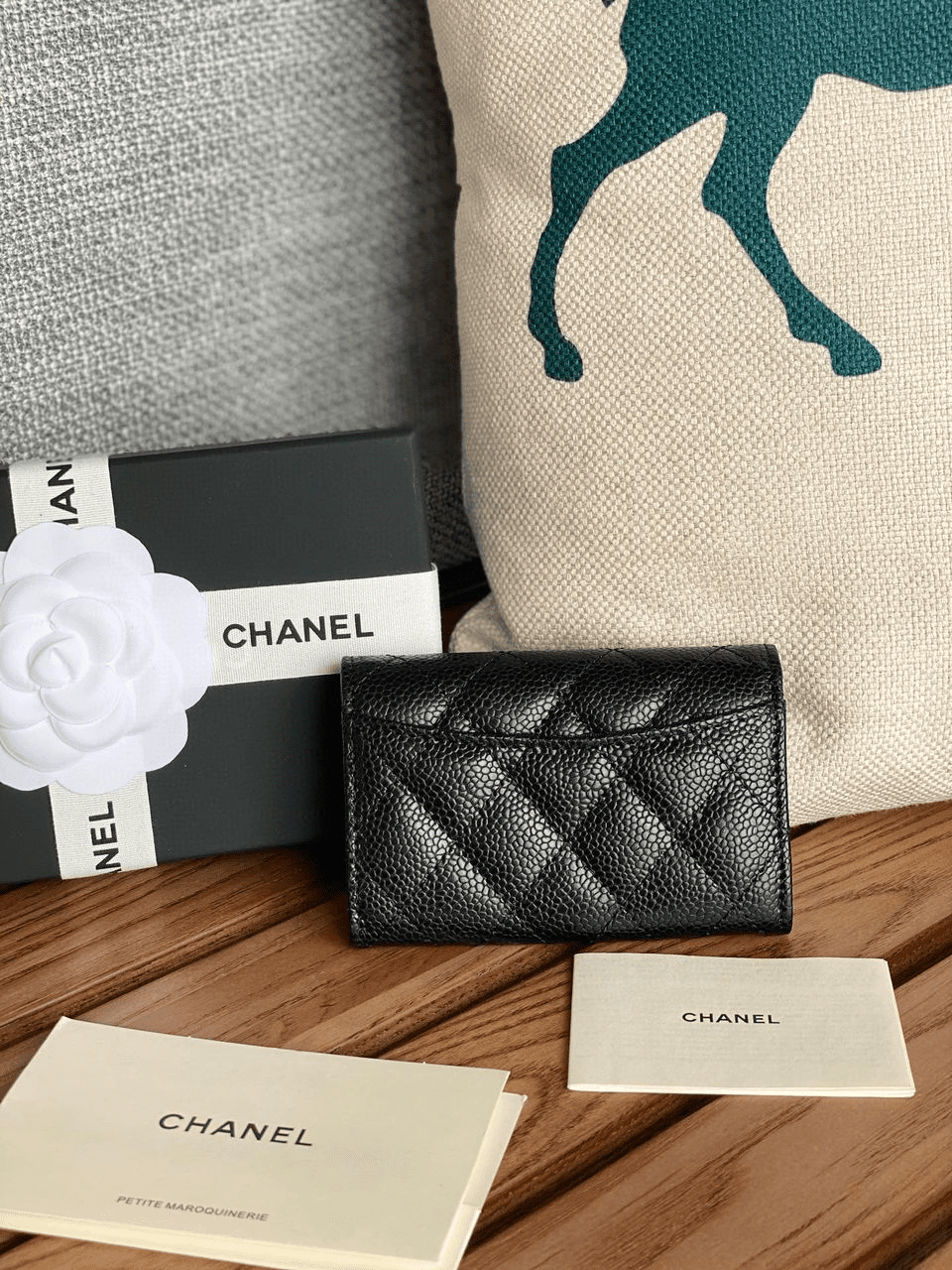 Ch**el Classic Card Holder Silver Black For Women, Women’s Wallet 4.5in/11.5cm