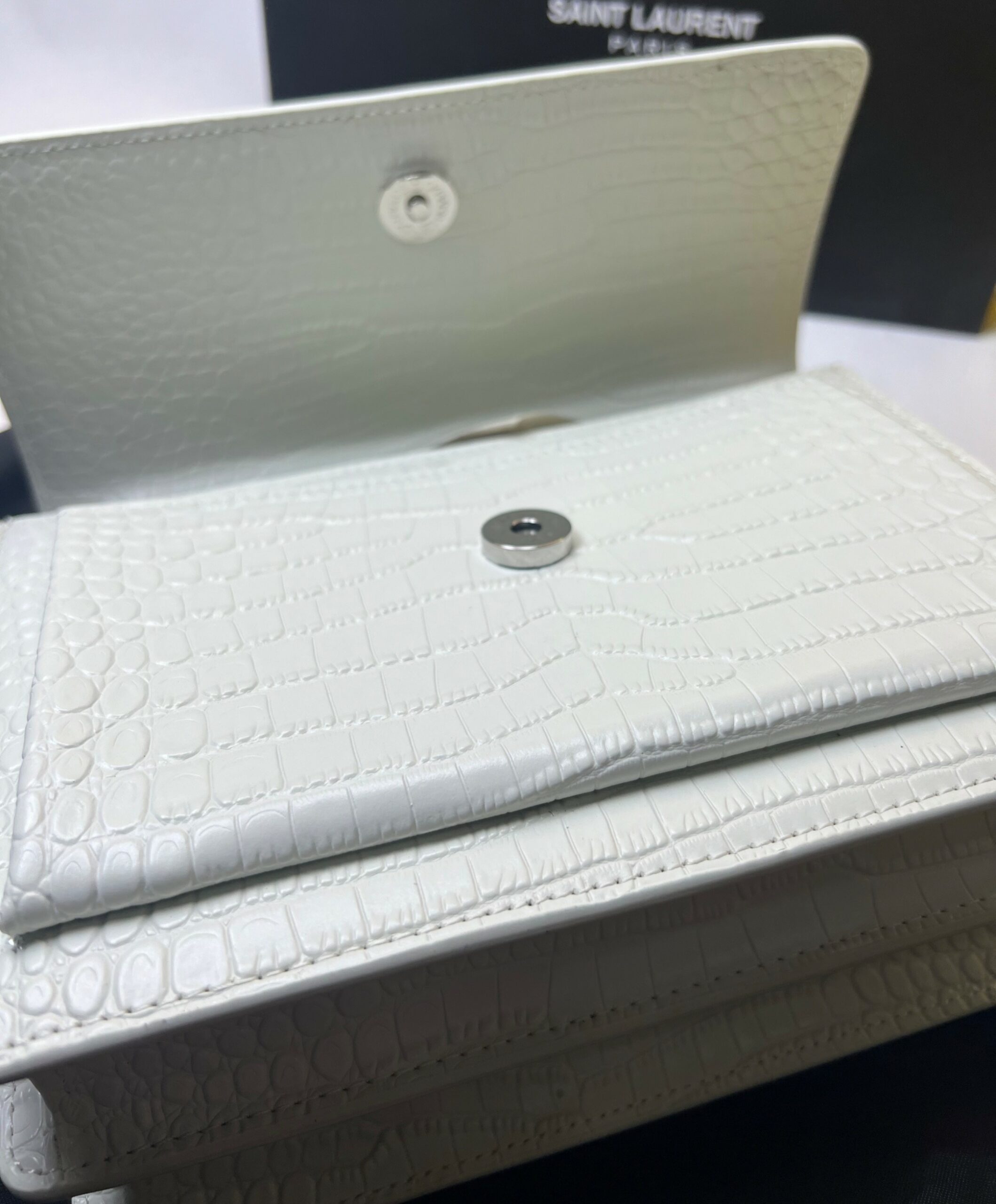 Sa1nt Lau*nt Sunset Chain Bag White With Silver Hardware For Women 7.4in/19cm Y51 533026DND1N9207