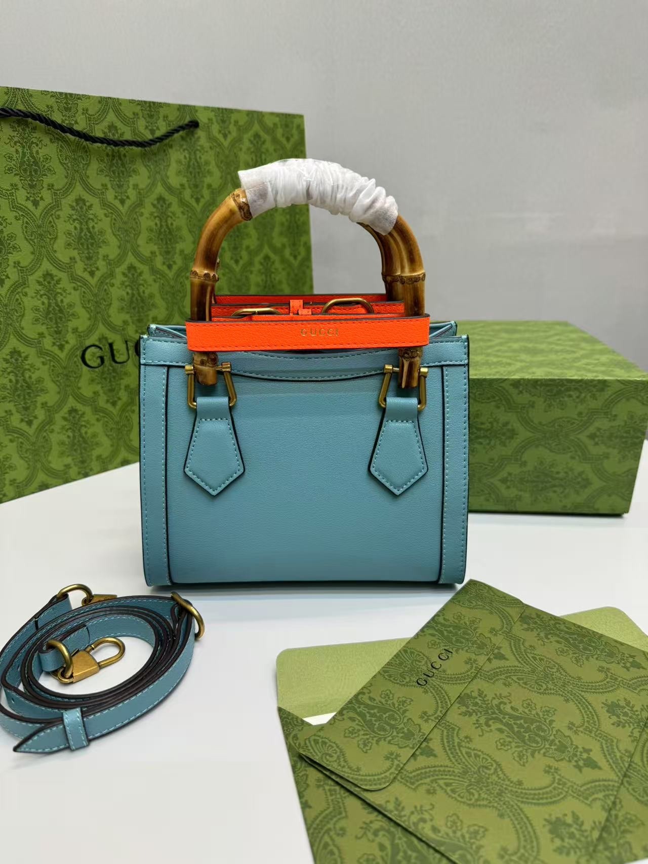 Gvc*1 Diana Mini Tote Bag Light Blue For Women, Women’s Bags 7.9in/20cm GG ‎702732 U3ZDT 4377