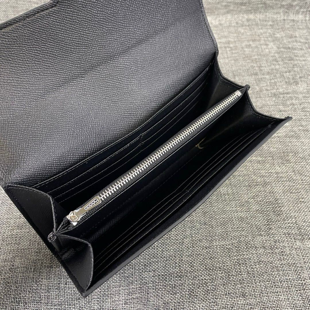 H**me5 Constance Togo Long Wallet 20cm/7.9in Silver Toned Hardware For Women Black