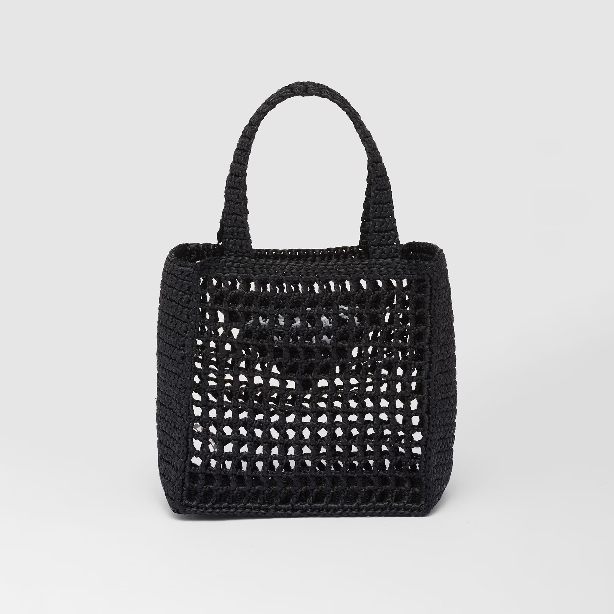 Pra*a Small Raffia Tote Black For Women 22cm/ 8.7in – 1BG444_2A2T_F0002_V_OOO