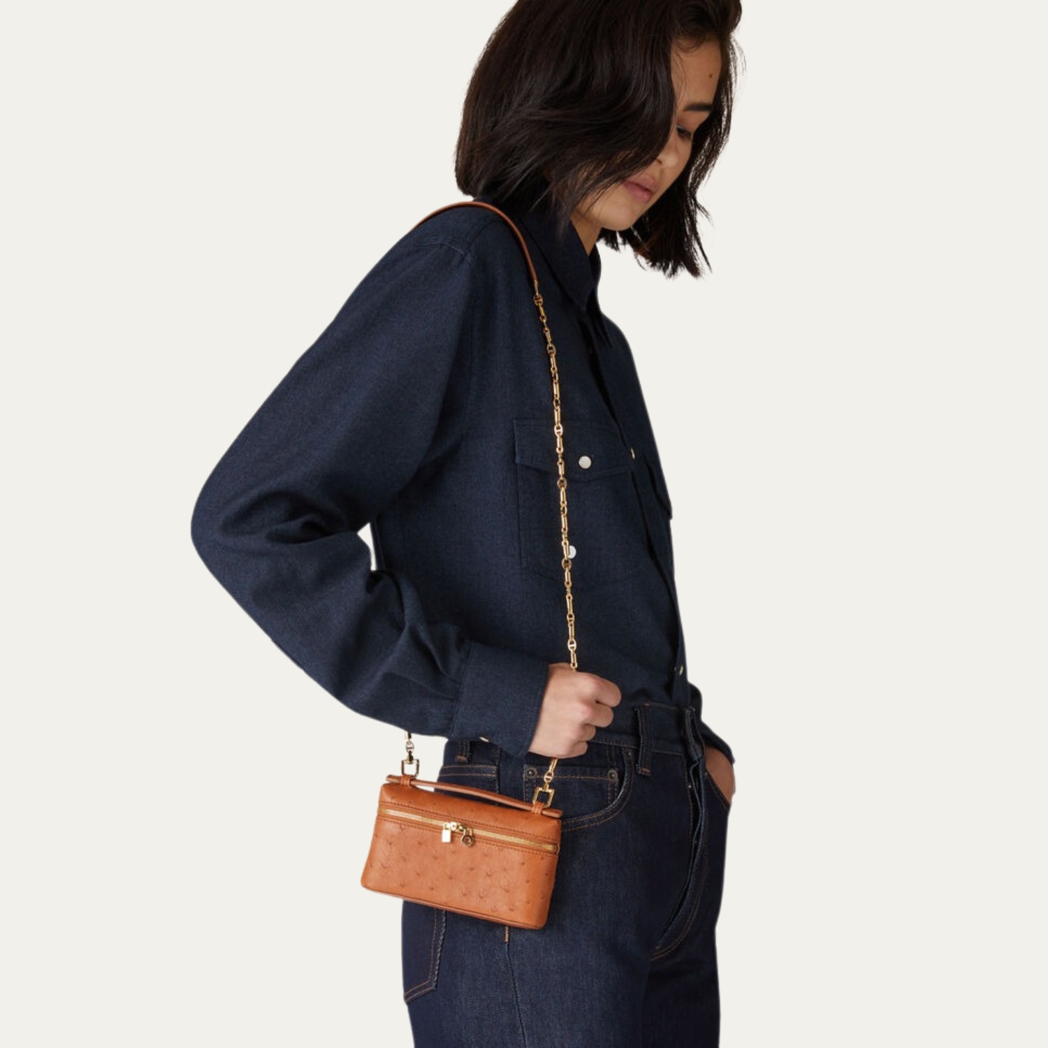 [True-to-ORIGINAL]L0r0 P1ana Extra Pocket Mini Pouch Cognac For Women 5.9in/15cm FAN9926 E445