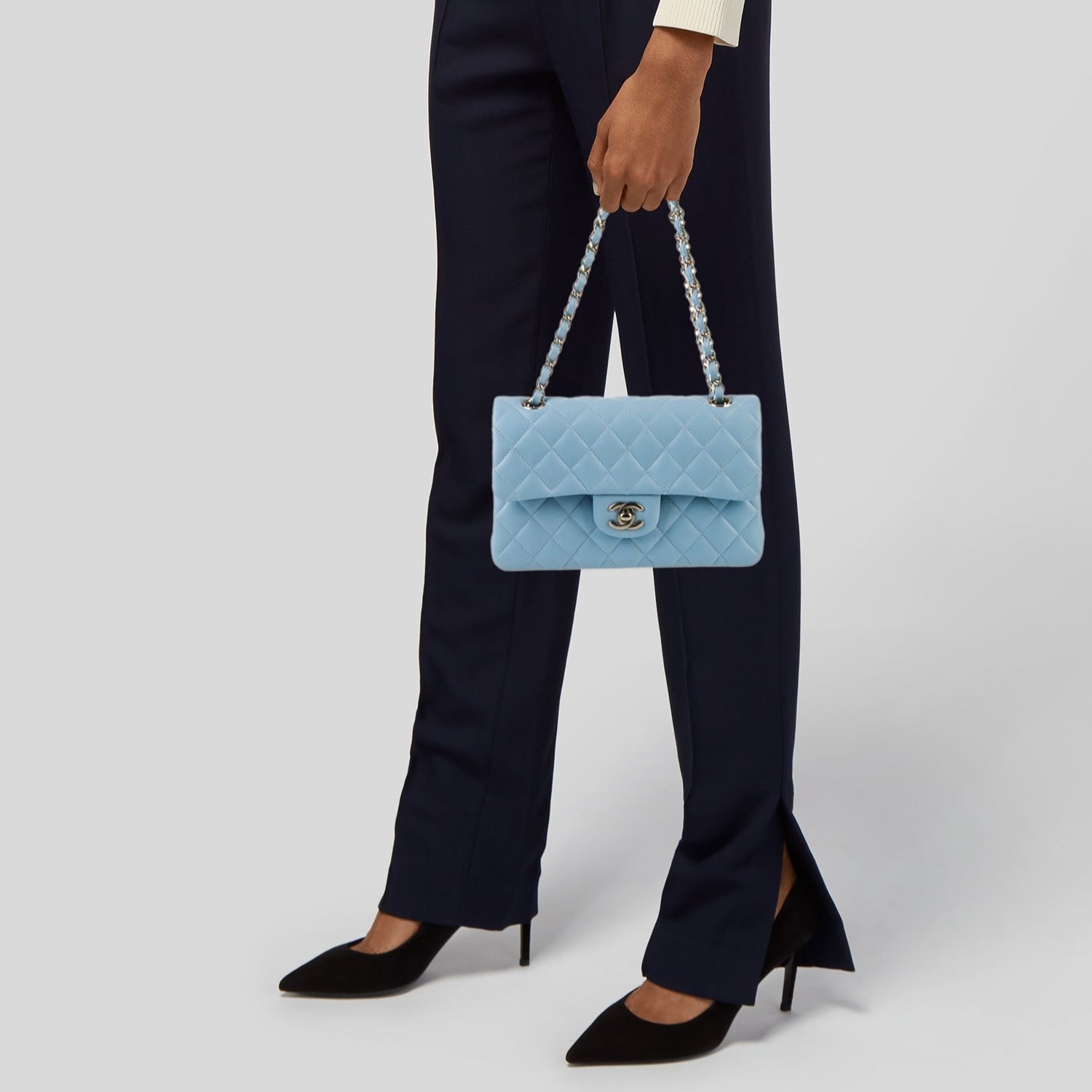 [True-to-ORIGINAL] Ch**el Small Classic Double Flap Bag Light Blue Gold-toned For Women 9.1in/23cm