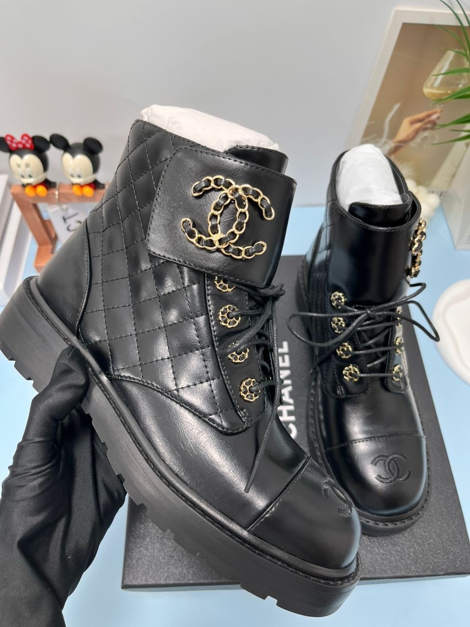 Ch**el Women’s Lace- Ups Bright Black For Women 1.5in/ 4cm