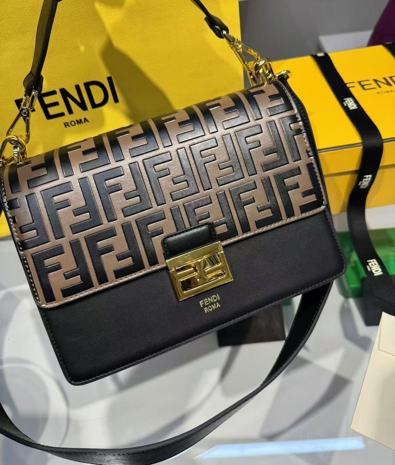 F**di Shoulder Bag Kan U Brown For Women 9.8in/25cm