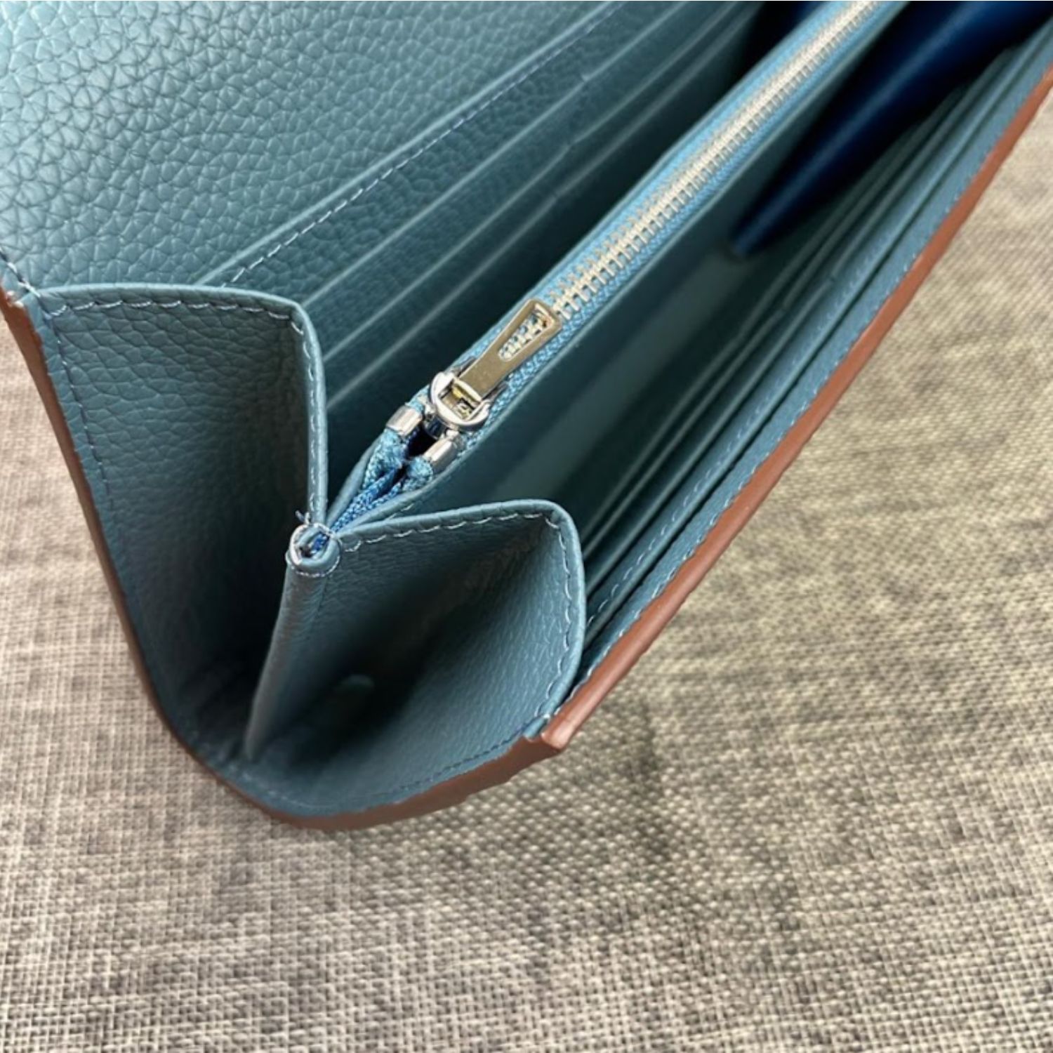 H**me5 Constance Togo Long Wallet 20cm/7.9in Silver Toned Hardware For Women Blue