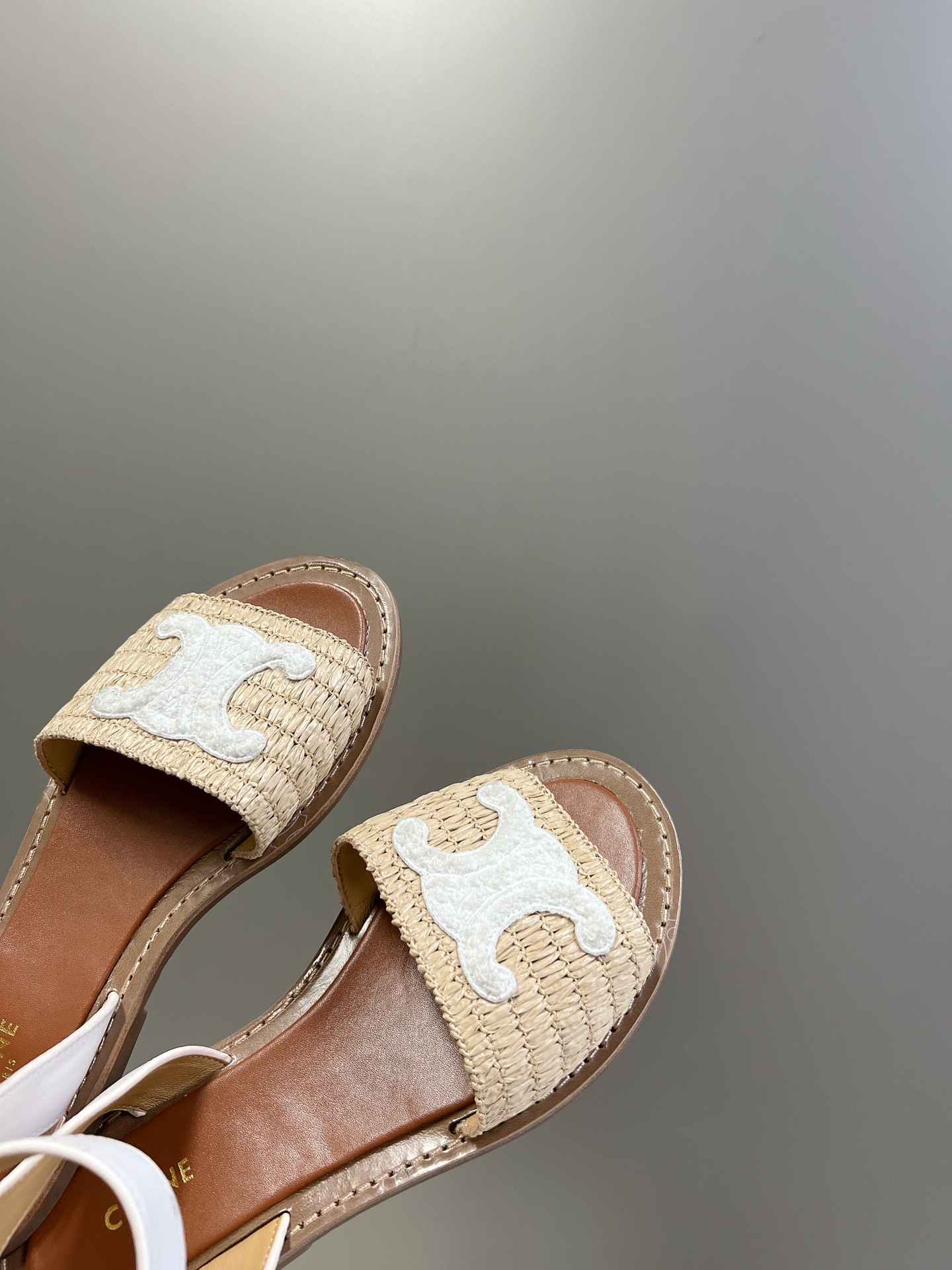 Ce1i*e Lympia Flat Strap Sandal In Raffia White For Women 352402248C.02GH