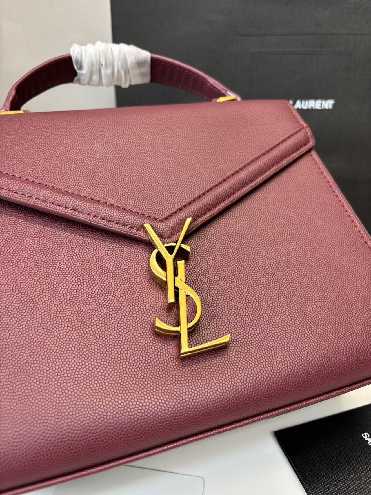 Sa1nt Lau*nt Cassandra Medium Top Handle Bag Deep Burgundy For Women 9.6in/24.5cm Y51