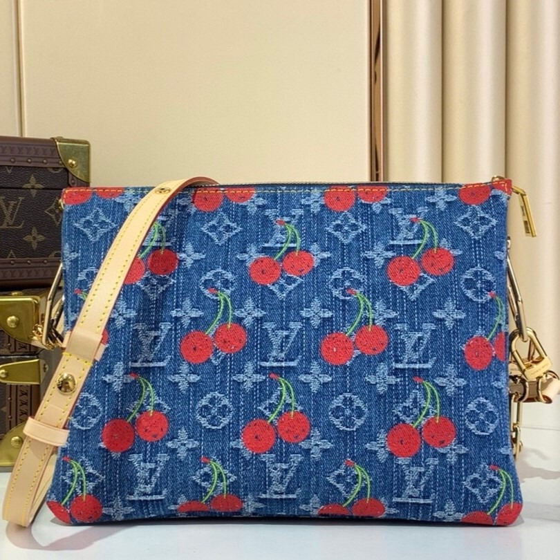 [True-to-ORIGINAL] L0vis Vvtt0n LV x TM Coussin PM Cherry Denim For Women 10.2in/26cm M14978