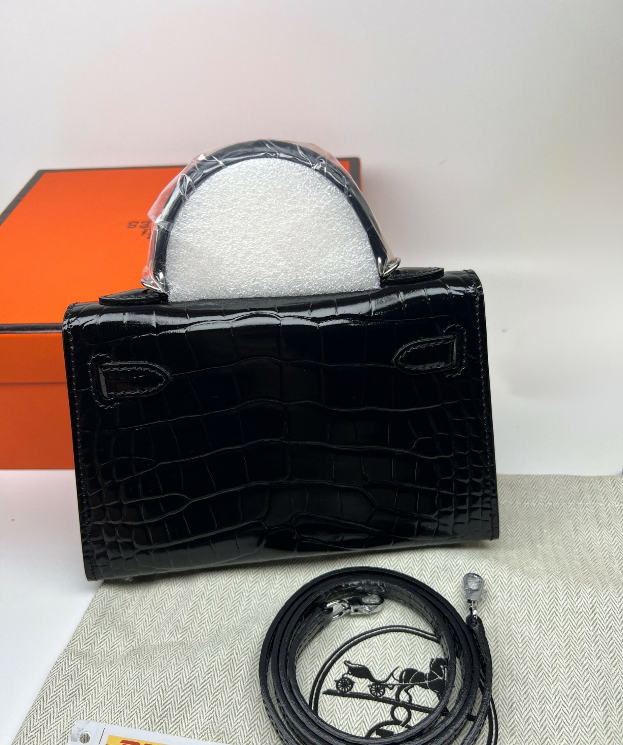 H**me5 Mini Kelly 19 Black Silver Toned Hardware Bag For Women, Women’s Handbags, Shoulder Bags 7.5in/19cm