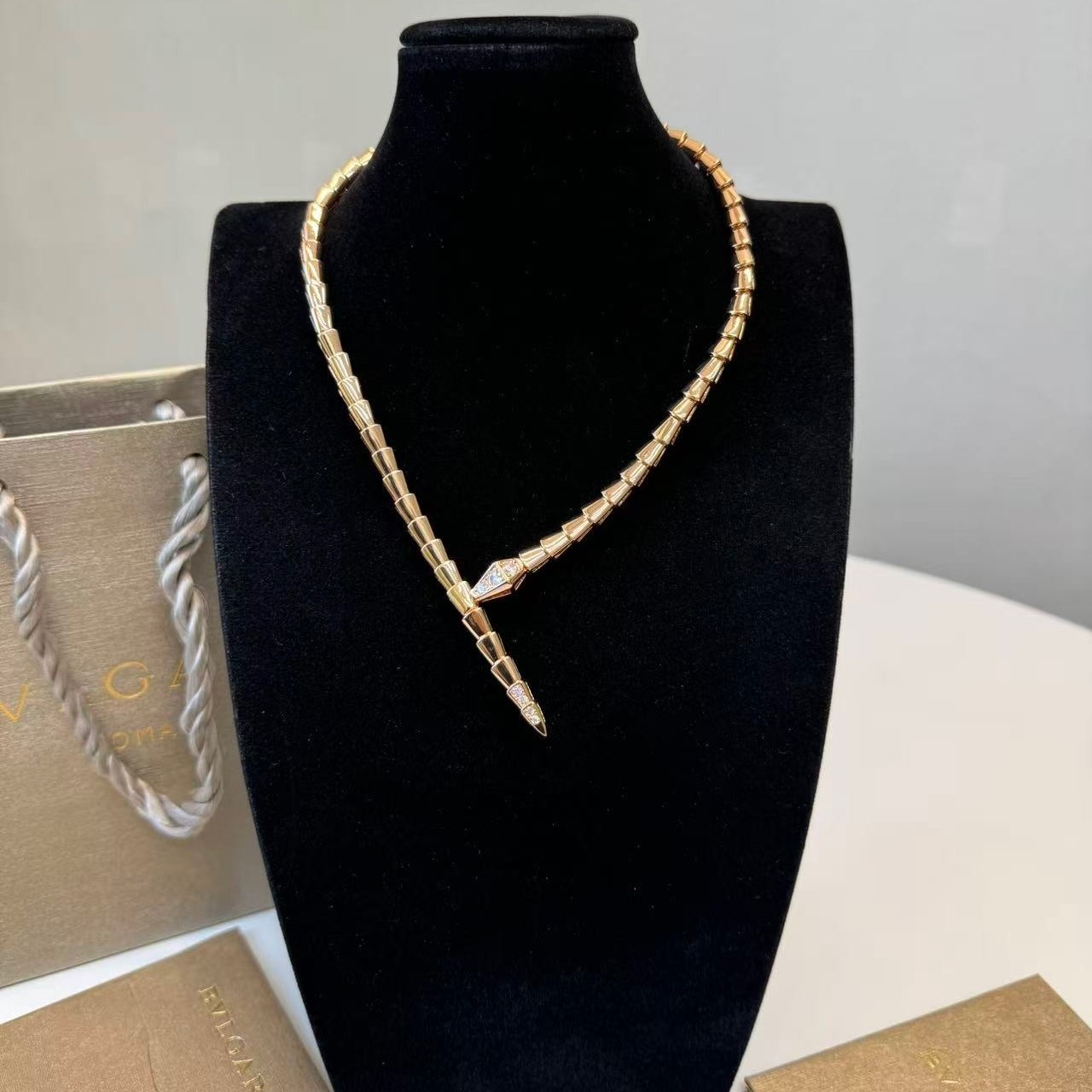 Bv1g*ai Serpenti Viper Necklace Rose Gold For Women