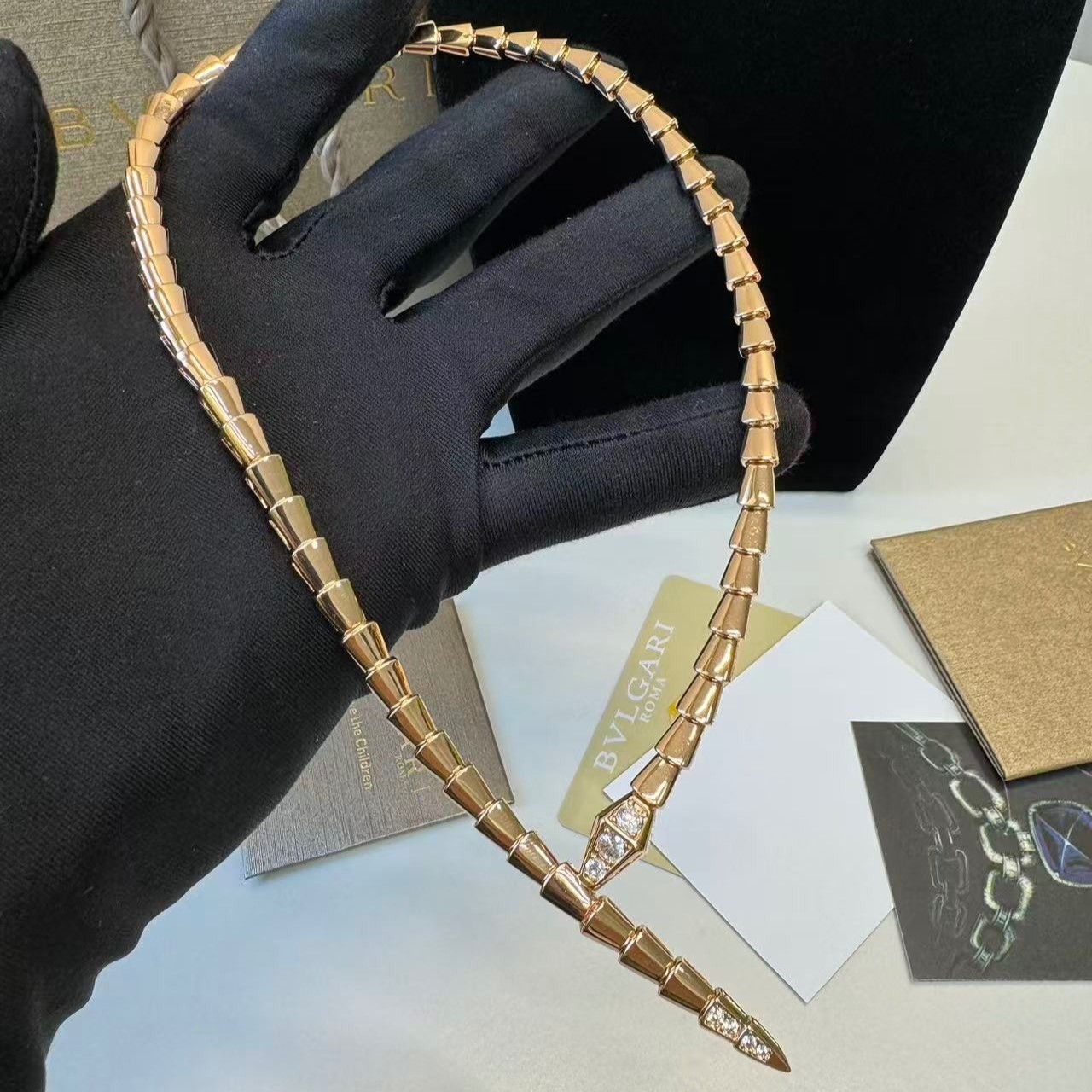 Bv1g*ai Serpenti Viper Necklace Rose Gold For Women