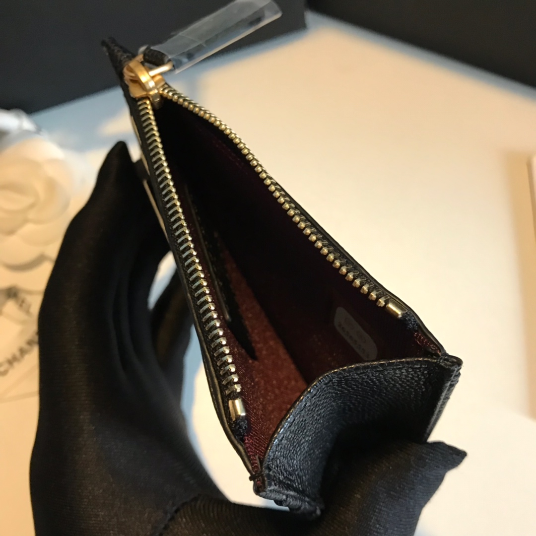 Ch**el Flat Card Holder Black Bag For Women 11.5cm/4.5in